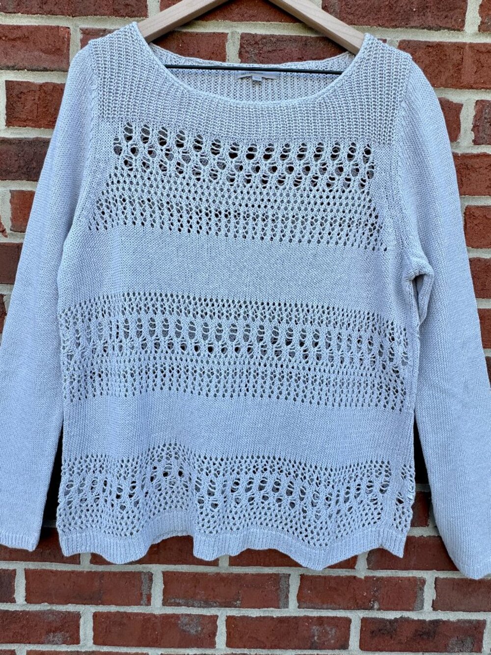 Gap Open Knit Sweater Gray Casual Coastal Boho Chic Linen Blend Women’s XL